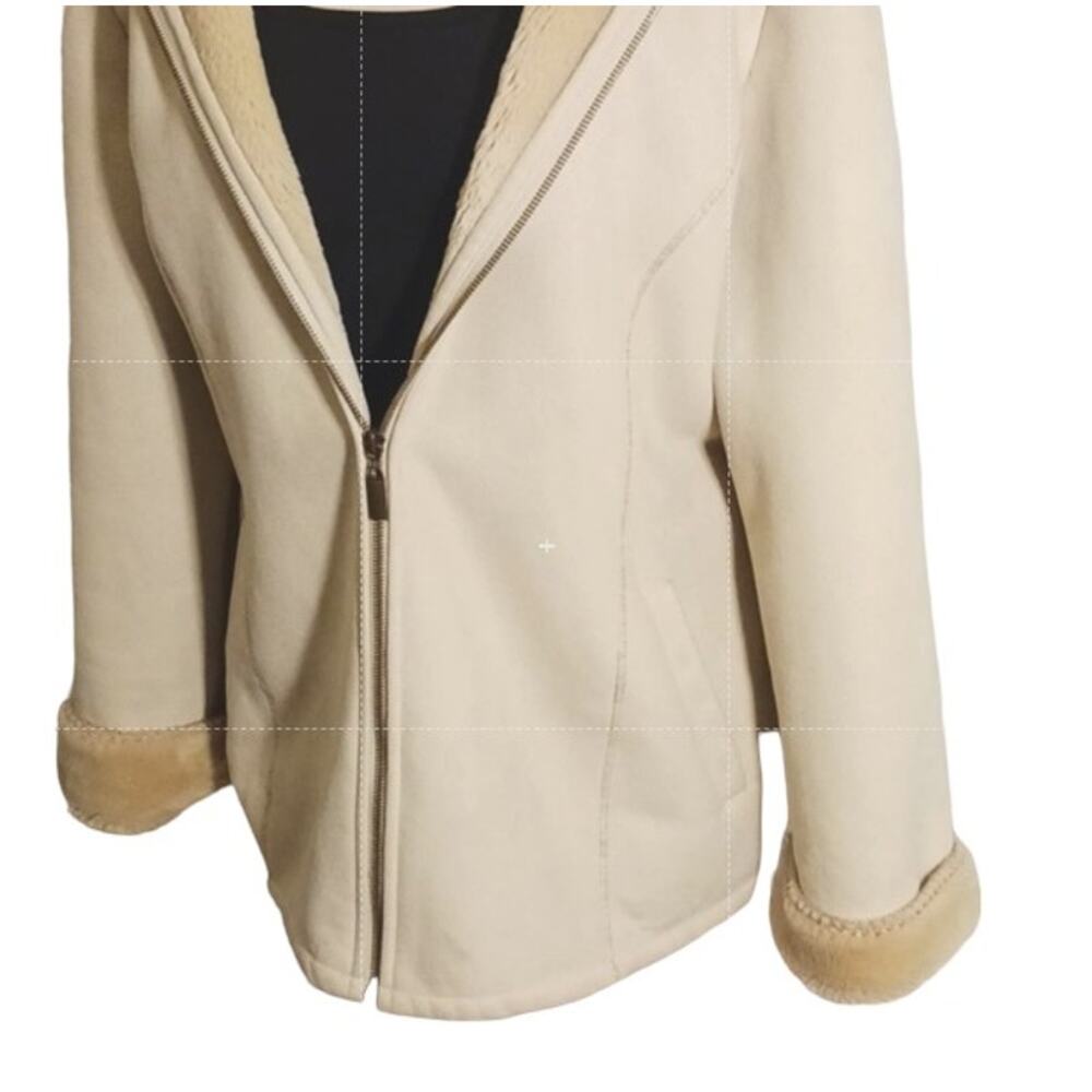 Marvin Richards Coat Women's Sz M Beige Fleece Lined Faux Suede Hood Warm Jacket - Picture 9 of 16